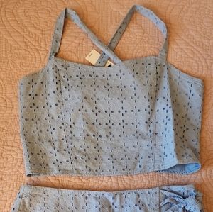Square neck cropped tank knit eyelet matching set Size Small NWT
